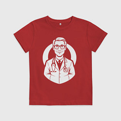 Футболка хлопковая детская Врач с улыбкой и стетоскопом, цвет: красный