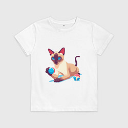 Футболка хлопковая детская Игривый сиамский котик, цвет: белый