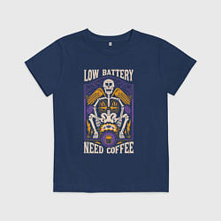 Футболка хлопковая детская Low battery need coffee, цвет: тёмно-синий
