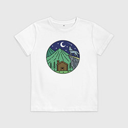 Футболка хлопковая детская Избушка в ночных горах, цвет: белый