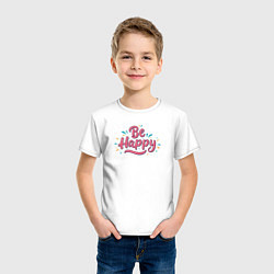 Футболка хлопковая детская Be happy надпись с брызгами, цвет: белый — фото 2