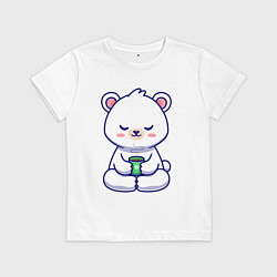 Футболка хлопковая детская Мишка на кофейном релаксе, цвет: белый