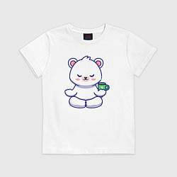 Футболка хлопковая детская Bear coffee yoga, цвет: белый