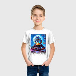 Футболка хлопковая детская Даффи Дак в наушниках - киберпанк фантазия, цвет: белый — фото 2