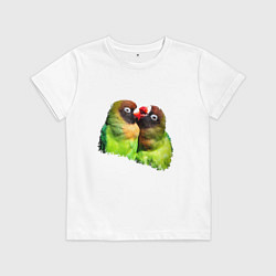 Футболка хлопковая детская Влюбленные попугаи, цвет: белый