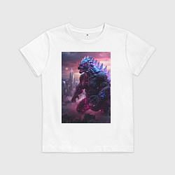 Футболка хлопковая детская Годзилла посреди мегаполиса, цвет: белый