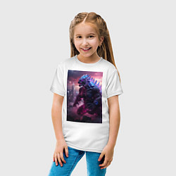 Футболка хлопковая детская Годзилла посреди мегаполиса, цвет: белый — фото 2