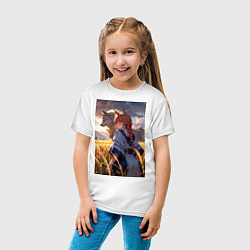 Футболка хлопковая детская Девушка-волчица посреди поля пшеницы, цвет: белый — фото 2