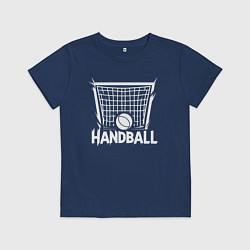 Футболка хлопковая детская Гандбольный мяч в воротах, цвет: тёмно-синий