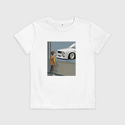 Футболка хлопковая детская BMW E30 немецкая классика, цвет: белый