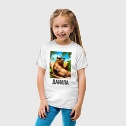 Футболка хлопковая детская Данила крутая капибара мем, цвет: белый — фото 2