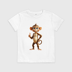 Футболка хлопковая детская Милая обезьяна, показывающая жест, цвет: белый