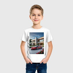 Футболка хлопковая детская Красный суперкар у дома, цвет: белый — фото 2