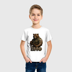 Футболка хлопковая детская ВМФ русский медведь за штурвалом, цвет: белый — фото 2