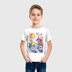 Футболка хлопковая детская Утенок на велосипеде - акварель, цвет: белый — фото 2