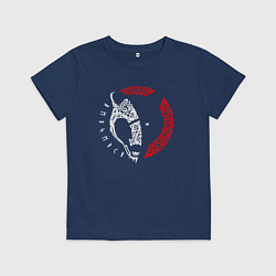 Футболка хлопковая детская Медведь берсерк с рунами - символ викингов, цвет: тёмно-синий