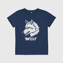 Футболка хлопковая детская Волк с оскалом, цвет: тёмно-синий