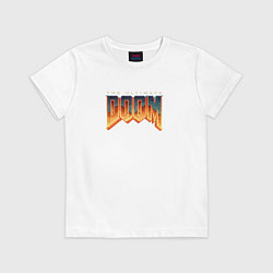 Футболка хлопковая детская Doom ultimate logo, цвет: белый