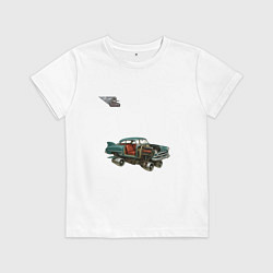 Футболка хлопковая детская Летающий автомобиль, ретроутуризм, цвет: белый