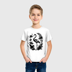 Футболка хлопковая детская Черный фламинго в цветах, цвет: белый — фото 2