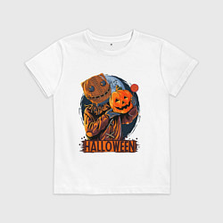 Футболка хлопковая детская Хэллоуин пугало, цвет: белый