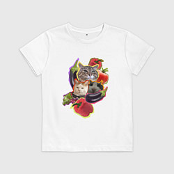 Футболка хлопковая детская Кото-салат - мем с котами, цвет: белый