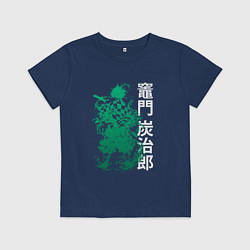 Футболка хлопковая детская Клинок рассекающий демонов - зеленый, цвет: тёмно-синий