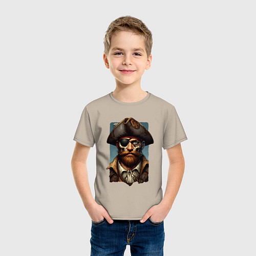 Детская футболка Одноглазый пират Йо-хо-хо и бутылка рома / Миндальный – фото 3