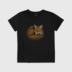 Футболка хлопковая детская Спящий рыжий лисёнок, цвет: черный