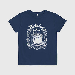 Футболка хлопковая детская День рождения торт в орнаменте, цвет: тёмно-синий