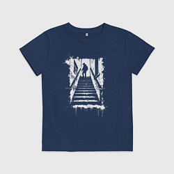 Футболка хлопковая детская Человек на лестнице, цвет: тёмно-синий
