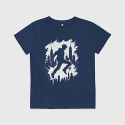 Футболка хлопковая детская Прыжок над городом, цвет: тёмно-синий