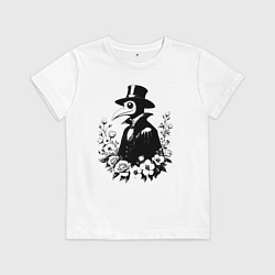 Футболка хлопковая детская Чумной доктор в цветочном венце, цвет: белый