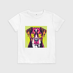 Футболка хлопковая детская Поп-арт собака: деньги в фокусе, цвет: белый