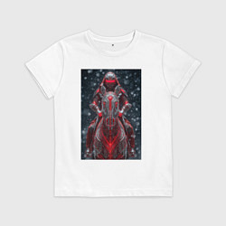 Футболка хлопковая детская Зимний киберпанк: красный конь и рыцарь, цвет: белый