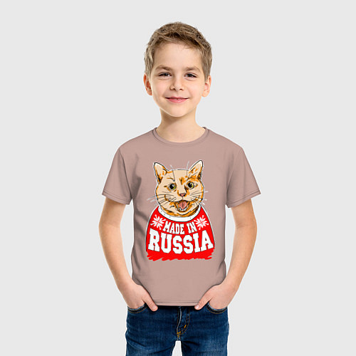 Детская футболка Made in Russia: киса / Пыльно-розовый – фото 3