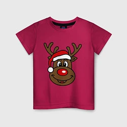 Футболка хлопковая детская Рождественский олень, цвет: маджента