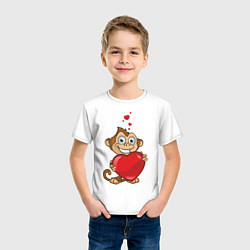 Футболка хлопковая детская Обезьянка с сердцем, цвет: белый — фото 2