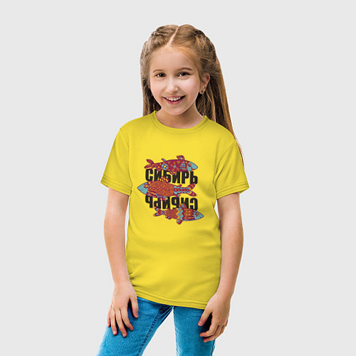 Детская футболка Сибирь: росписная рыба / Желтый – фото 4