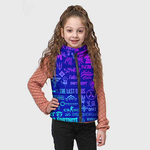 Детский жилет Неоновые геймерские лого / 3D-Красный – фото 3