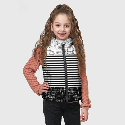 Детский жилет Черно-белый комбинированный абстрактный с полосаты / 3D-Красный – фото 3