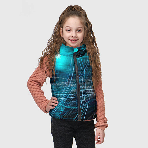 Детский жилет Неоновые волны и линии - Голубой / 3D-Красный – фото 3