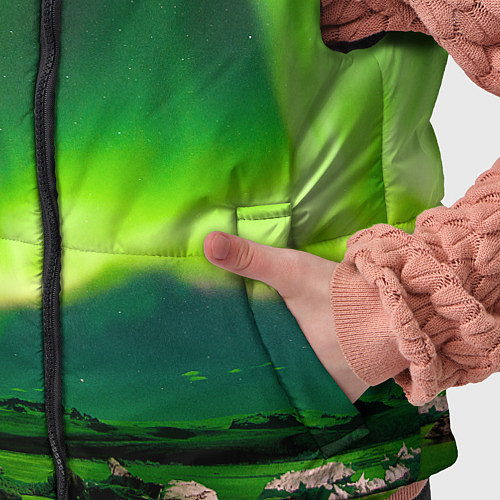 Детский жилет Абстрактное полярное сияние - Зелёный / 3D-Черный – фото 5