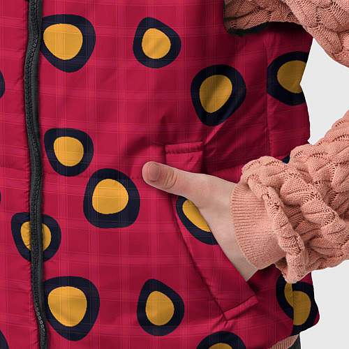 Детский жилет Черно-желтые пятна на красном клетчатом фоне / 3D-Светло-серый – фото 5