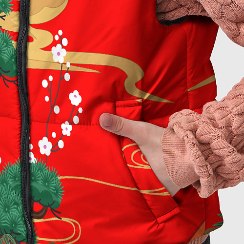 Детский жилет Японский пейзаж на красном / 3D-Черный – фото 5