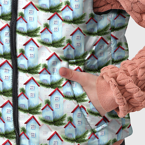 Детский жилет Домики на еловых ветках - паттерн / 3D-Светло-серый – фото 5