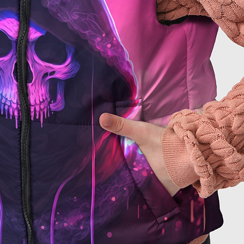 Детский жилет Неоновый череп в капюшоне / 3D-Светло-серый – фото 5