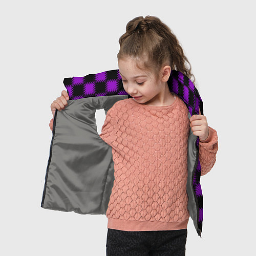 Детский жилет Фиолетовый черный узор Шахматка / 3D-Светло-серый – фото 4