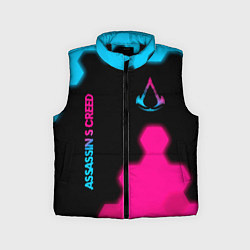 Детский жилет Assassins Creed - neon gradient: надпись, символ, цвет: 3D-черный