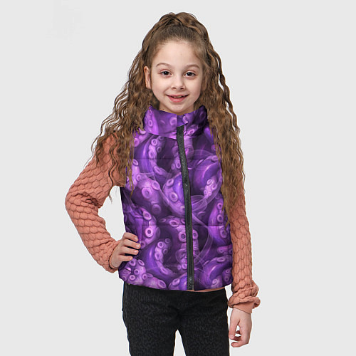 Детский жилет Фиолетовые щупальца и дым / 3D-Светло-серый – фото 3